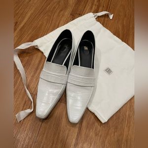 TOTEME kitten heel loafer white crocodile